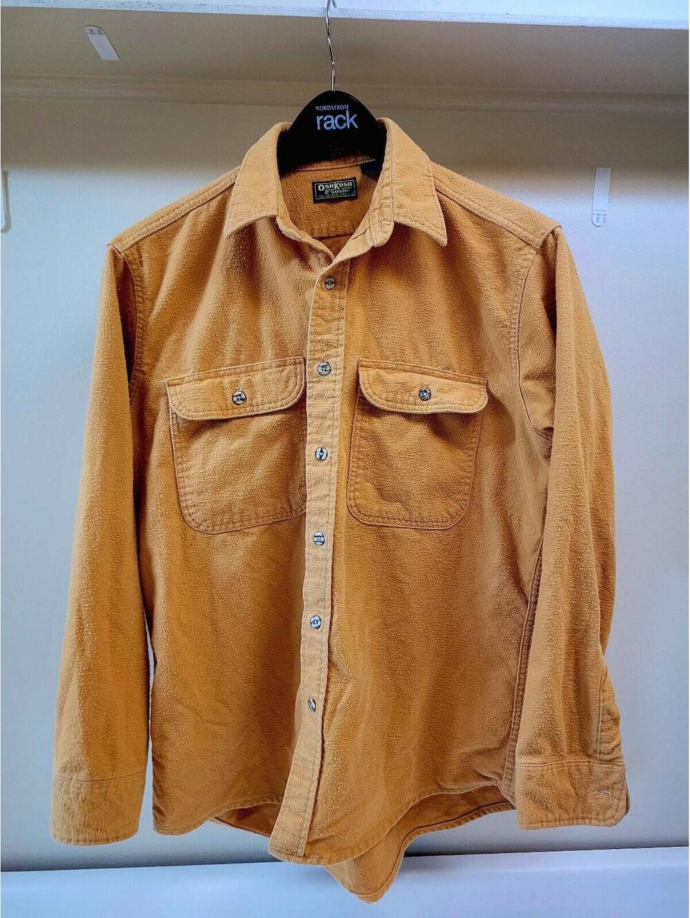 Vintage oshkosh flannel shirt Large goldenrod yellow color Made in USA